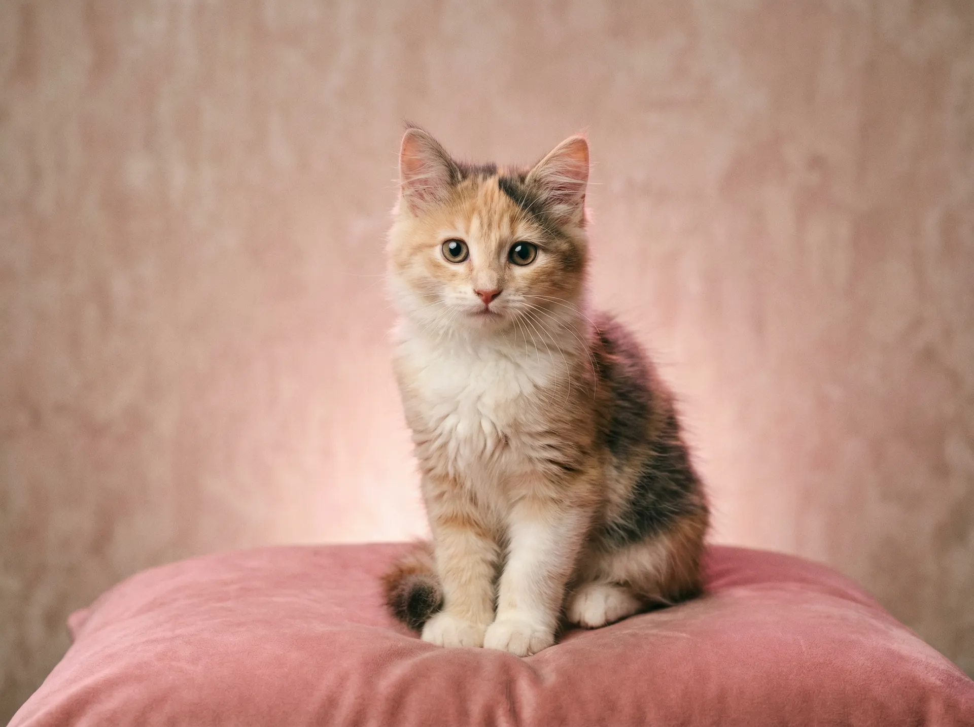 优雅的少女猫坐在粉色靠垫上 - 去衣软件